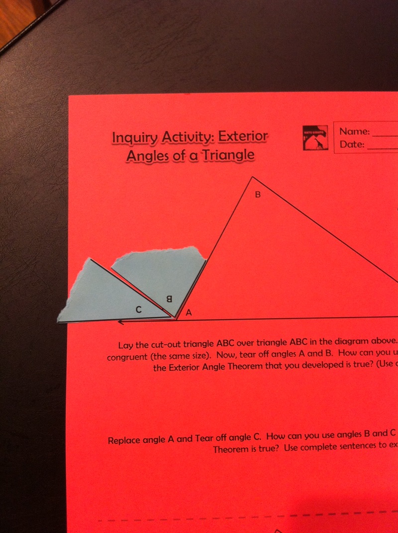Hands-On Discovery: Exterior Angles Theorem