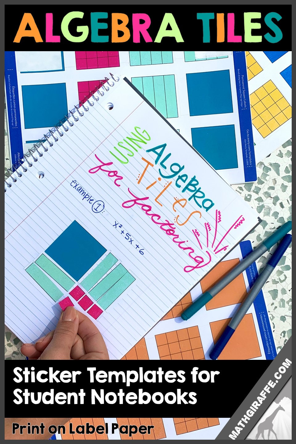 Free Algebra Tiles as Stickers for Notebooks