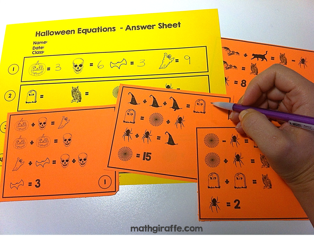 Halloween Equations - Free Download for grades 4 - 10