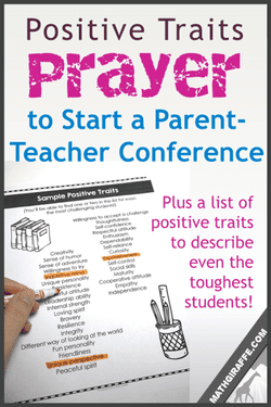 Prayer and Positive Student Traits List - for Parent Teacher Conferences