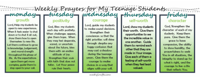 Download - Daily Prayers for our Teenage Students Monday through Friday
