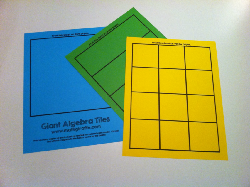 Giant Algebra Tiles for the Whiteboard - Download at mathgiraffe.com
