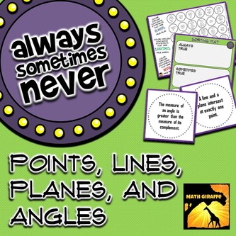 Points, Lines, Planes, and Angles in Geometry - Always, Sometimes, or Never True Activity