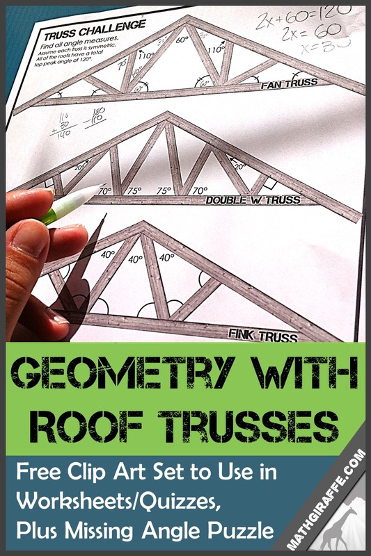 Free Clipart for Geometry Teachers to Place in any Quiz or Worksheet - Roof Trusses for Missing Angle Measures