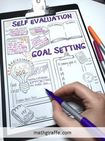 Goal Setting & Self Reflection Doodle Note Sheet 