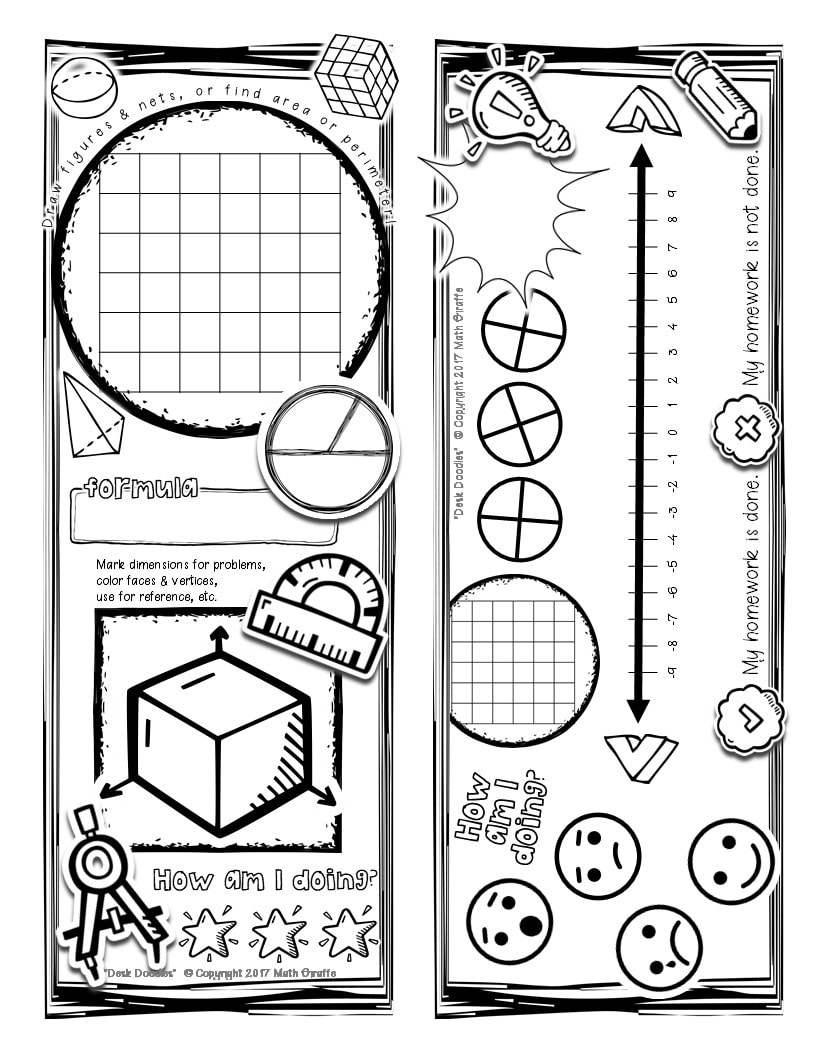 free doodle desk cards for algebra, geometry, and pre-algebra